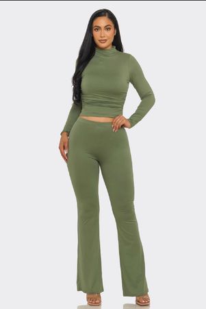 Damen Set zweiteilig oliv Langarm Hose neue Zustand