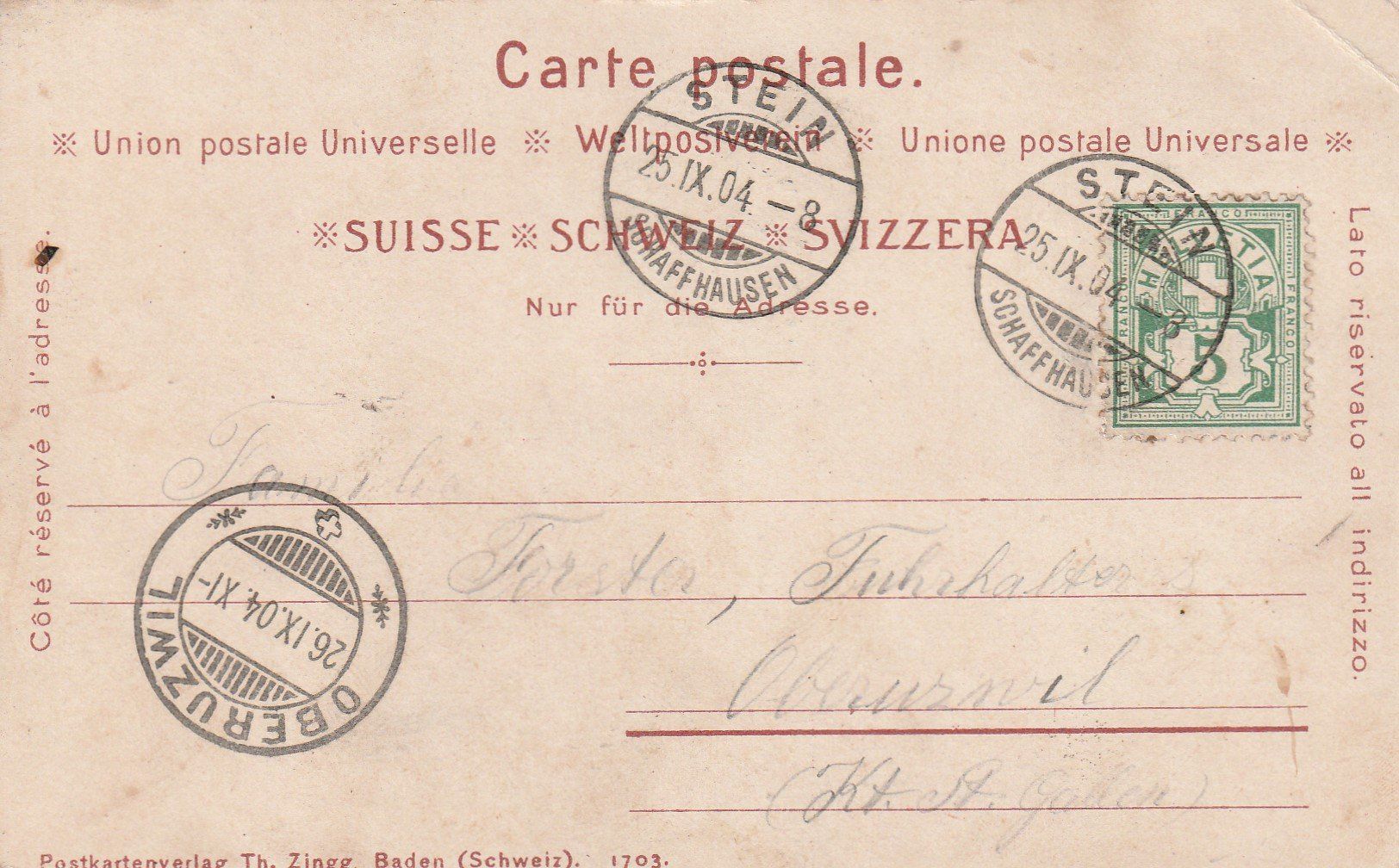 Ansichtskarten: Stein am Rhein /SH. 1904 – Gebraucht aus uttwil von koe_z8jm 1