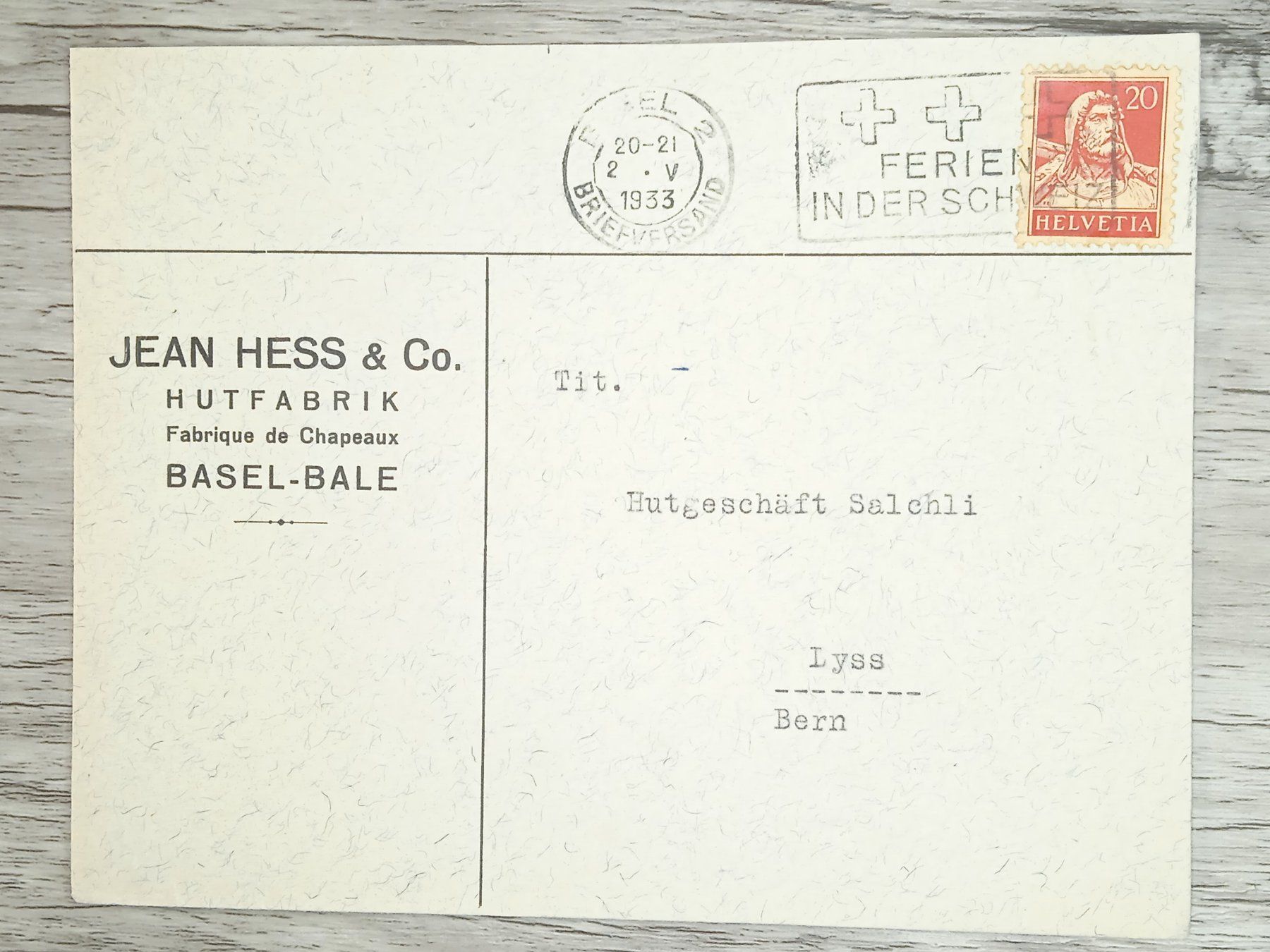 Tutti i francobolli: TR20 Enveloppe + Timbre Suisse 1933 – Usato da Cousset venduto da Patrick_Collections