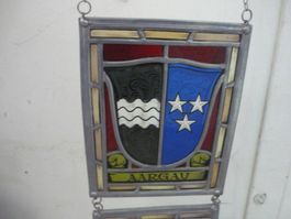 Buntglas Fenster Wappen AARGAU & MONTHAL Wappenscheibe