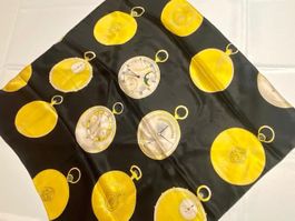 Elegantes Seidentuch mit Taschenuhren-Motiv-Schwarz/Gold