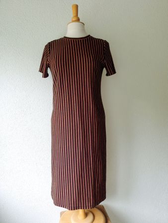 KLEID DRESS M 38 GESTREIFT SCHWARZ ROT GELB BLAU STRICKWARE