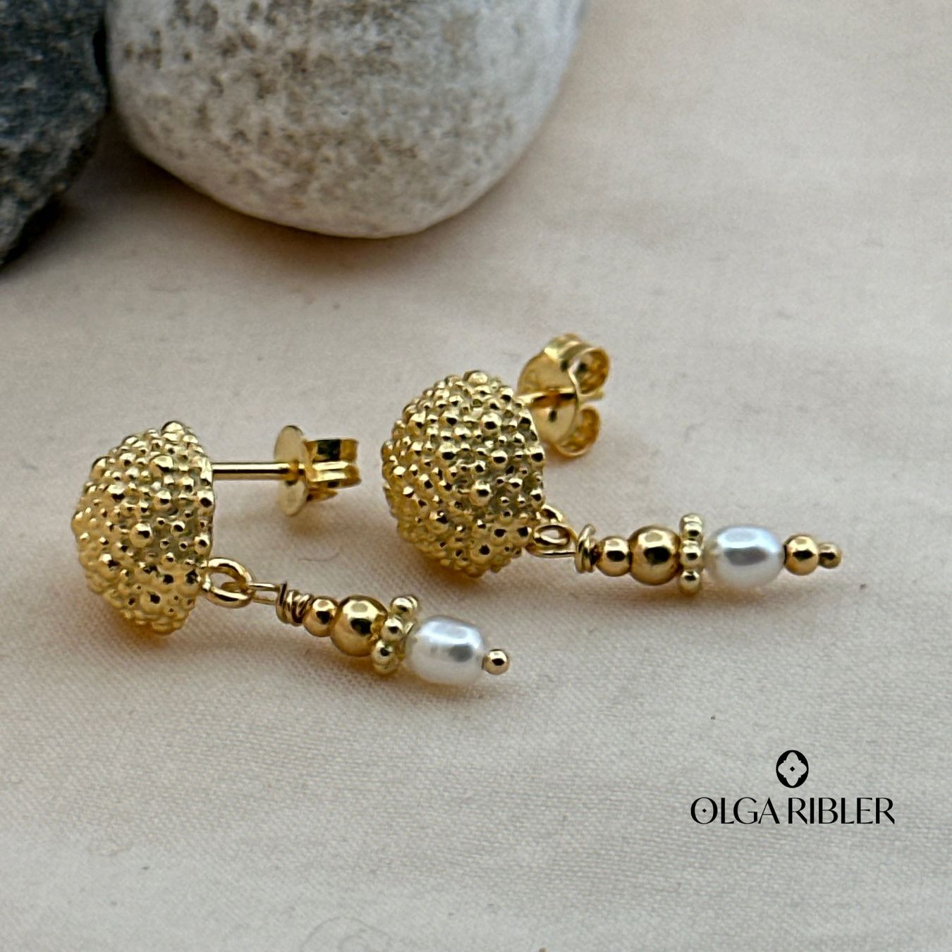 Olga Ribler Boucles d'oreille: Ohrstecker mit Perlen, Silber rosevergoldet – Neuf (Voir description) à Luzern par Schmuckoutlet 3