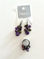 NEUE LILA OHRRINGE UND RING SET