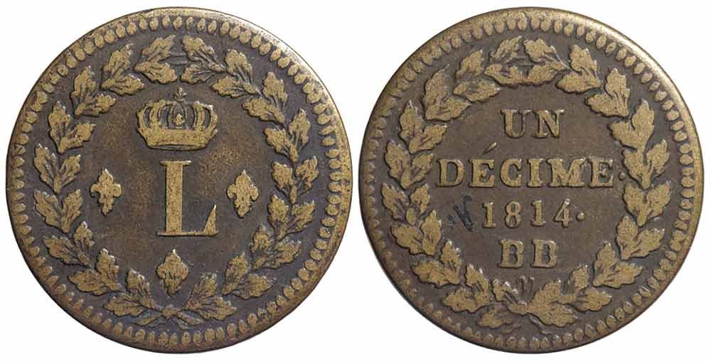 Toutes les monnaies: Frankreich, 10 Cent 1814 BB, Strasbourg – D'occasion à Chiasso par Novamarketing