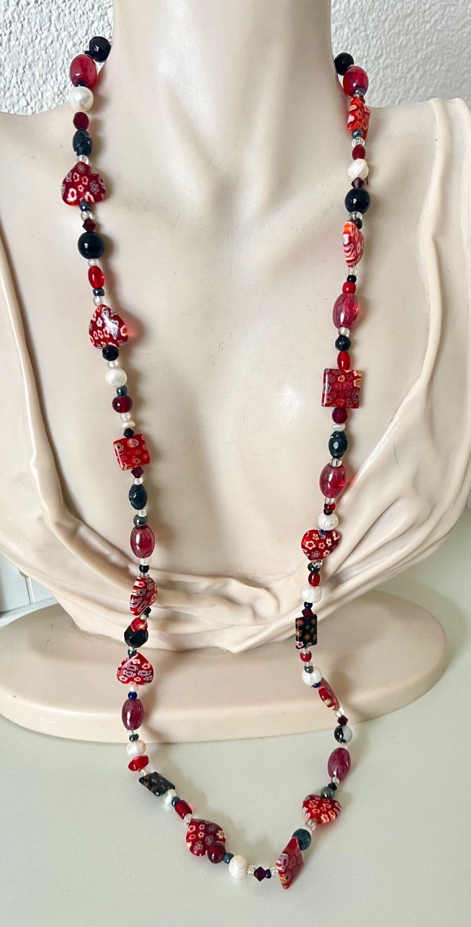 Catenine: Murano Millefiori Longkette echte Perlen & Silber 925 86cm – Usato da Ruswil venduto da artbyhand 8