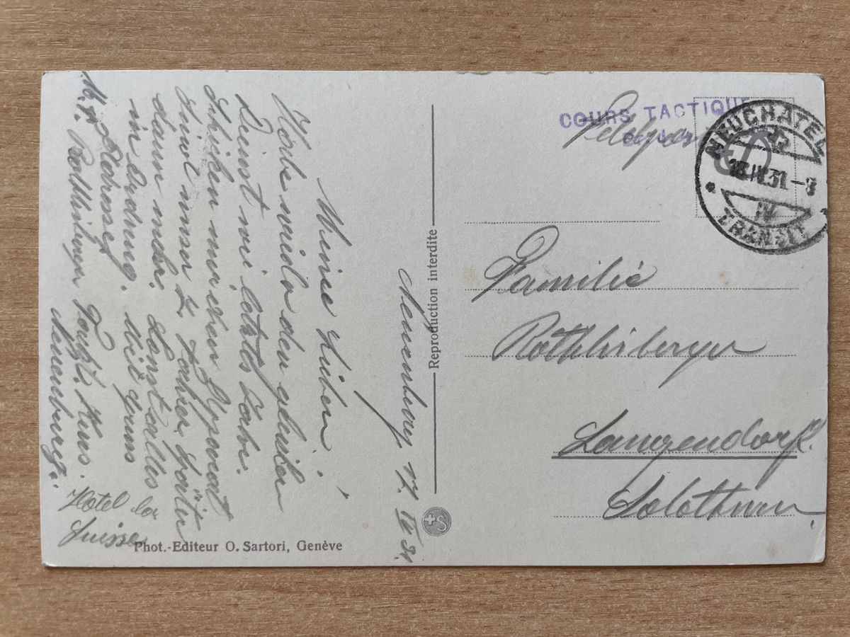 Cartoline postali: Alte Ansichtskarte Neuchâtel, Feldpost 1931, O.Sartori – Usato da Neuhausen am Rheinfall venduto da Arielle55 1