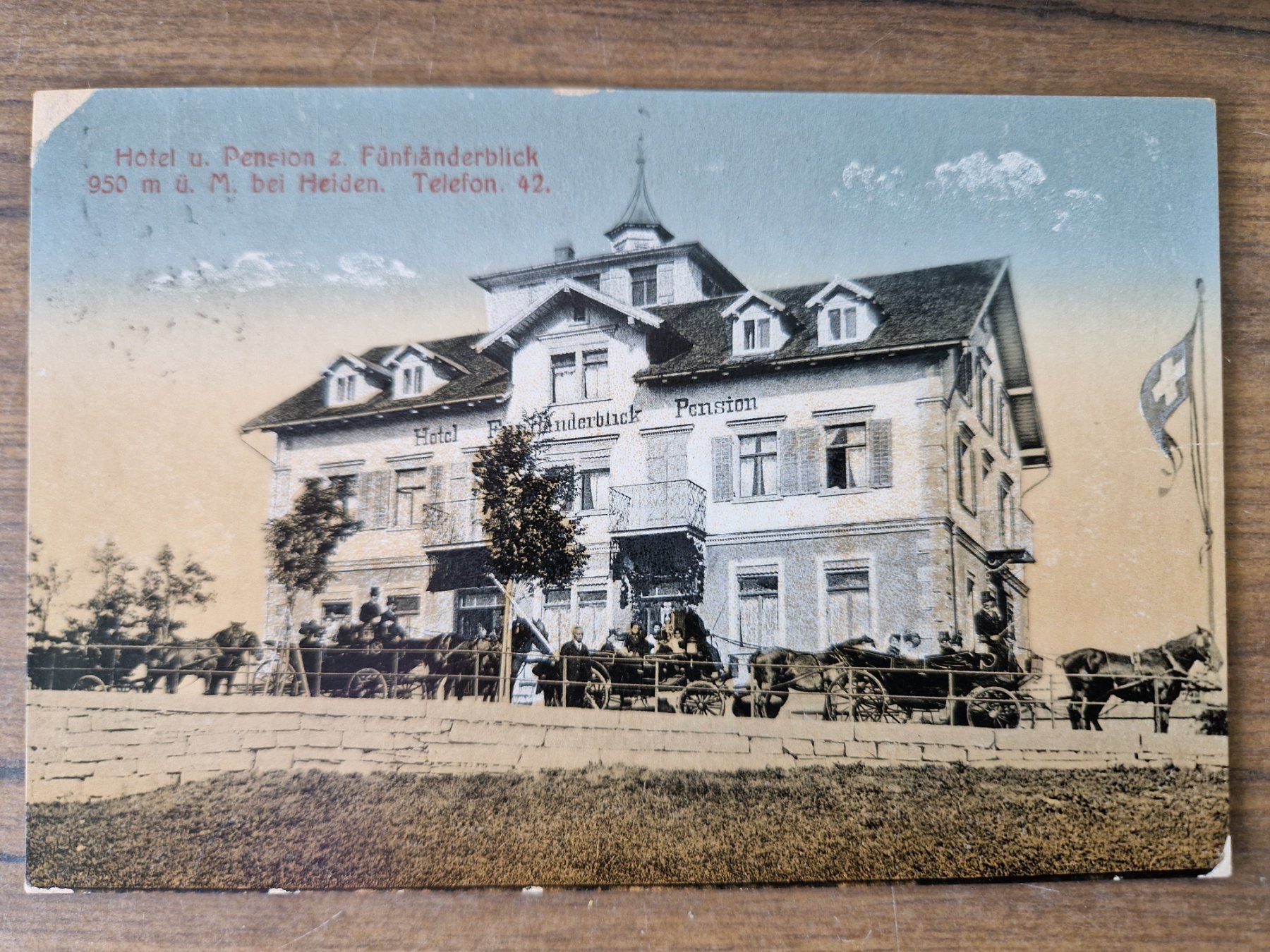 Cartoline postali: Ansichtskarte Hotel Fünfländerblick Pferdekutschen – Usato da Mörschwil venduto da aik_x8mc
