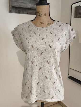 Damen T-Shirt Chicoree hellgrau Federdruck Grösse S