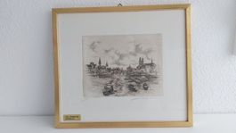Bild von Zürich Orig. Radierung Handabzug Gold - Rahmen