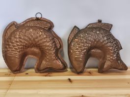 2er Set Vintage Fisch – Wanddekoration / Kupfer (A50)