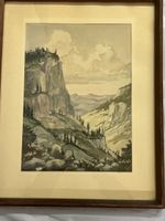 Aquarell Malerei, Berglandschaft im Rahmen, Wanddeko, Top!