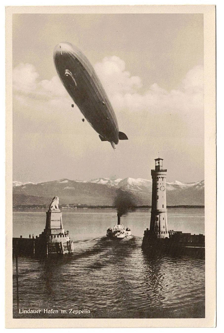 Cartoline postali: Ansichtskarte Hafen Lindau mit Zeppelin – Usato da Gossau ZH venduto da granby