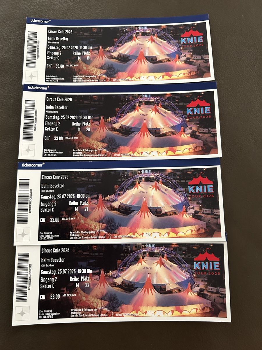 Biglietti: 4 Tickets Circus Knie 25.07.2026 Solothurn – Nuovo e nell'imballaggio originale da Oekingen venduto da wilma73