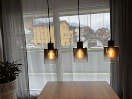 Vintage Hängelampe, 3-flammig, schwarz/transparent, wie neu