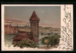 Litho Luzern, Die Kapellbrücke im Schei