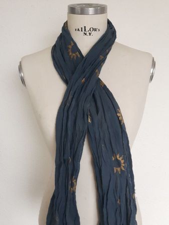 Unikat- Handdruck Schal - Indigo Gold- Sonnen , Sommer, NEU