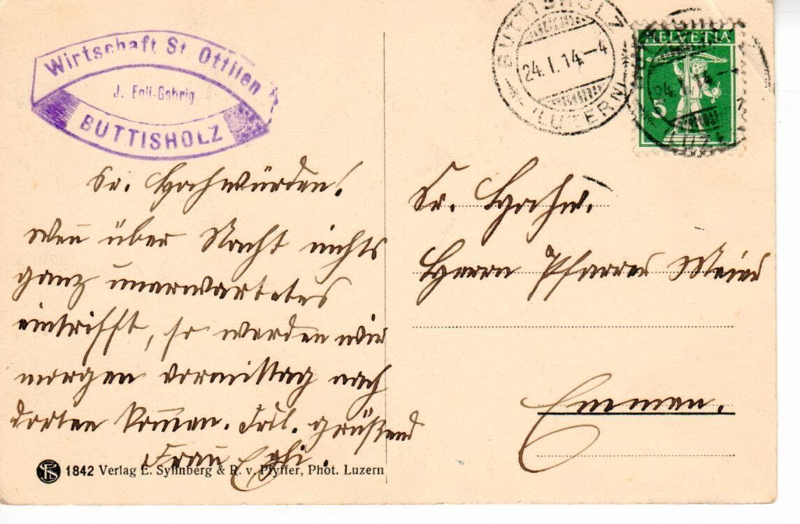 Ansichtskarten: Buttisholz 1914 – Gebraucht aus Wolhusen von Curver9 1