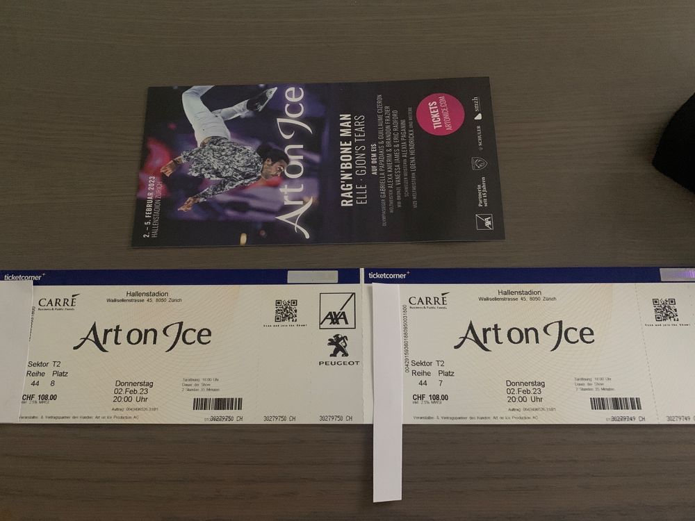 2 Tickets Art on Ice Zürich Donnerstag 2.2.2023 Kaufen auf Ricardo