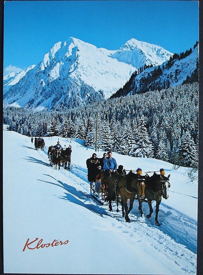 Cartoline postali: KLOSTERS Schlittenfahrt nach Alp Noval – Usato da Jona venduto da philajona