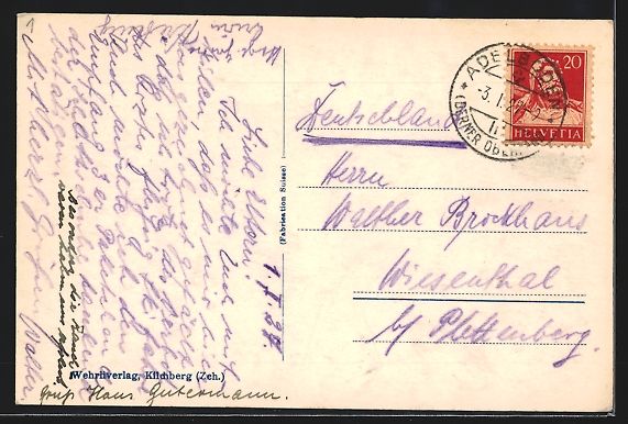 Cartoline postali: AK Adelboden, Blick zur Kirche, 1927 – Usato da Berlin venduto da bartko-reher 1