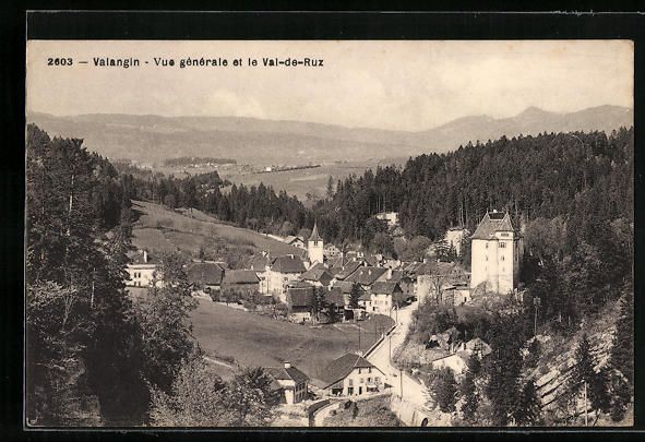Cartoline postali: Valangin, Vue générale et le Val-de-Ru – Usato da Berlin venduto da bartko-reher