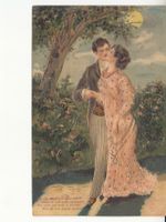 Kitschkarte Paar unter Mond 1910, Reliefkarte