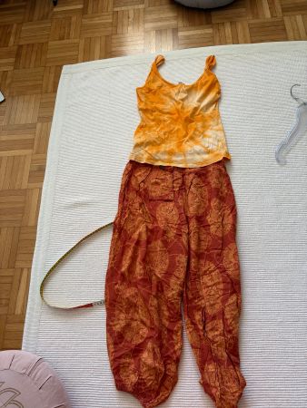 Hippie Sommer Set: T-Shirt & Hose in Orange-Tönen, Gr. S