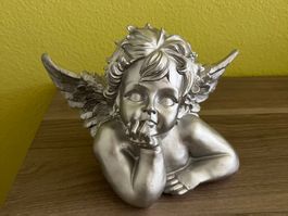 Skulptur Engel Dekoration silberfarben 10x8cm guter Zu