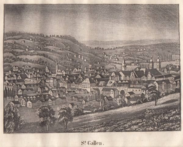 Stiche: ST. GALLEN, AQUATINTA UM 1840 – Antik aus Grüningen von Kartensammler