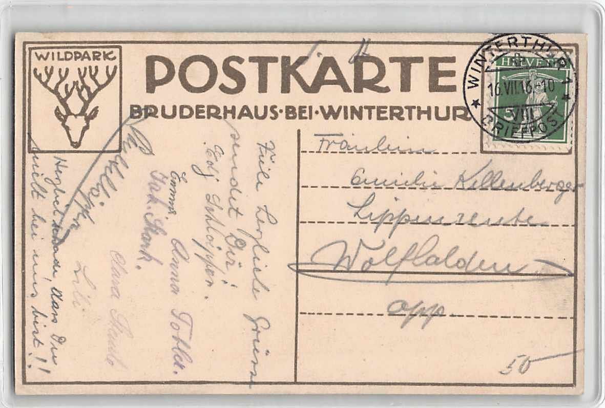 Cartoline postali: uralte Litho BRUDERHAUS WINTERTHUR 1916 – Usato da Winterthur venduto da SchatzchischtliWinti 1