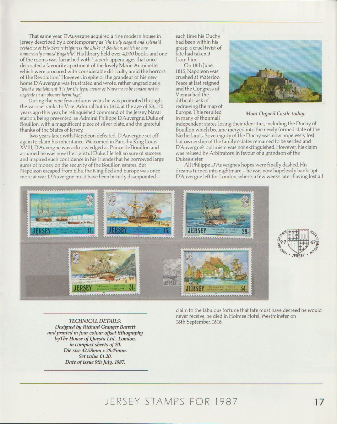 Tutti i francobolli: Jersey: Timbre de collection "Special Stamps 1987" rare – Nuovo e nell'imballaggio originale da Crans-Montana venduto da kira56 4