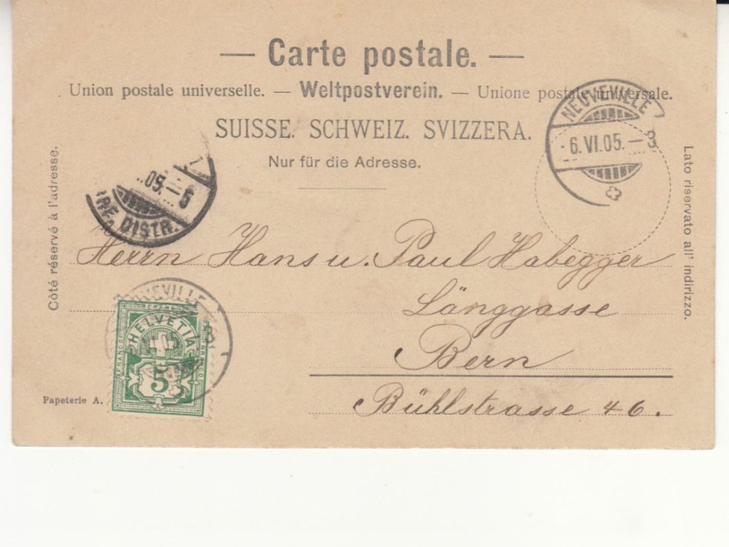 Cartoline postali: Neuveville 1905 – Usato da Bürglen TG venduto da StampGraf 1