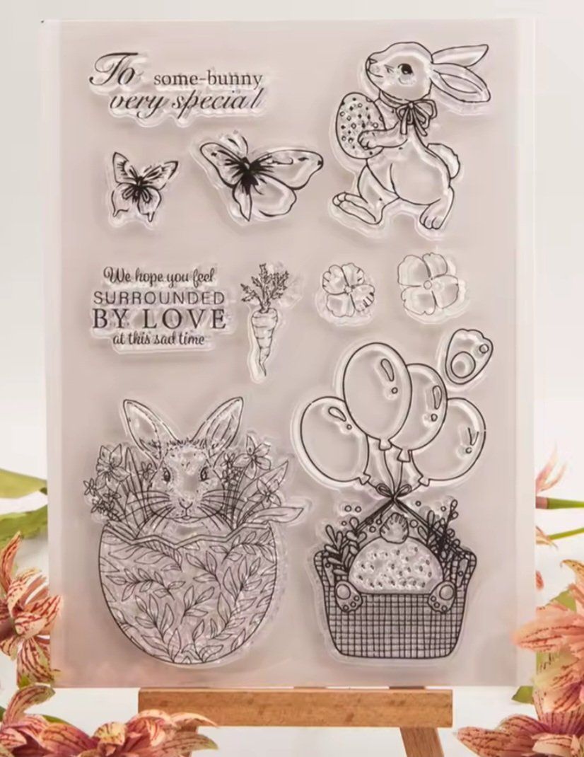 Stempel: Silikonstempel Nr. 953, Ostern, Hasen, Eier, Blumen – Neu und originalverpackt aus Gretzenbach von Fliegepilz56