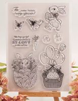 Silikonstempel Nr. 953, Ostern, Hasen, Eier, Blumen