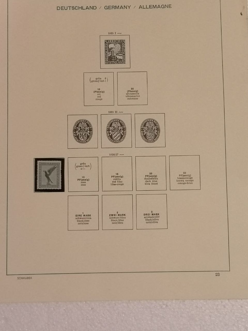 Tutti i francobolli: Deutsche Briefmarken 1920-1927. 7 Seiten. – Usato da Bern venduto da Yunkom 1