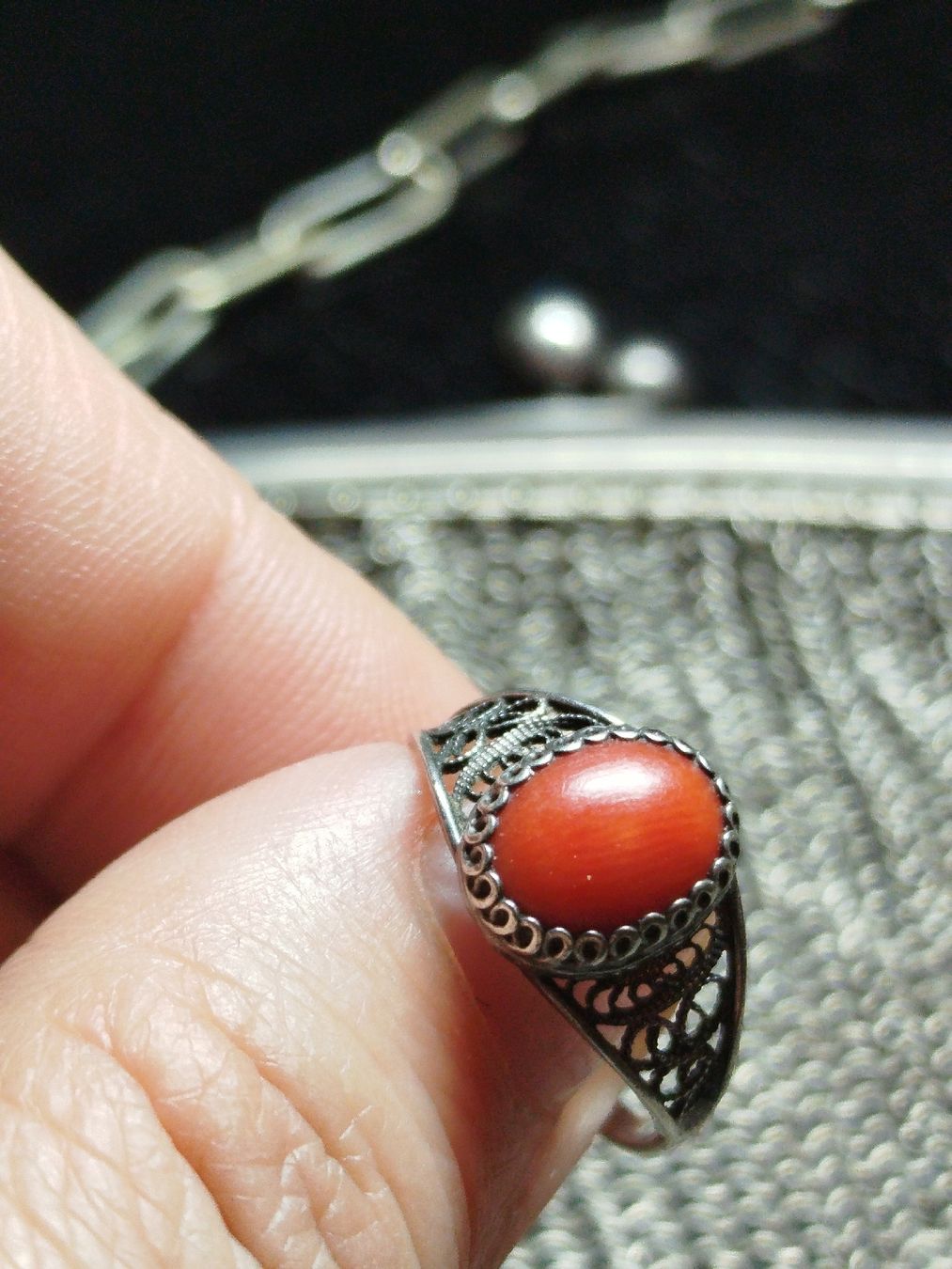 Ringe: Silberring mit Koralle, teuerste Farbe "Boule Blut "Gr. 52,5 – Gebraucht aus Rupperswil von Annet.Dann888 2