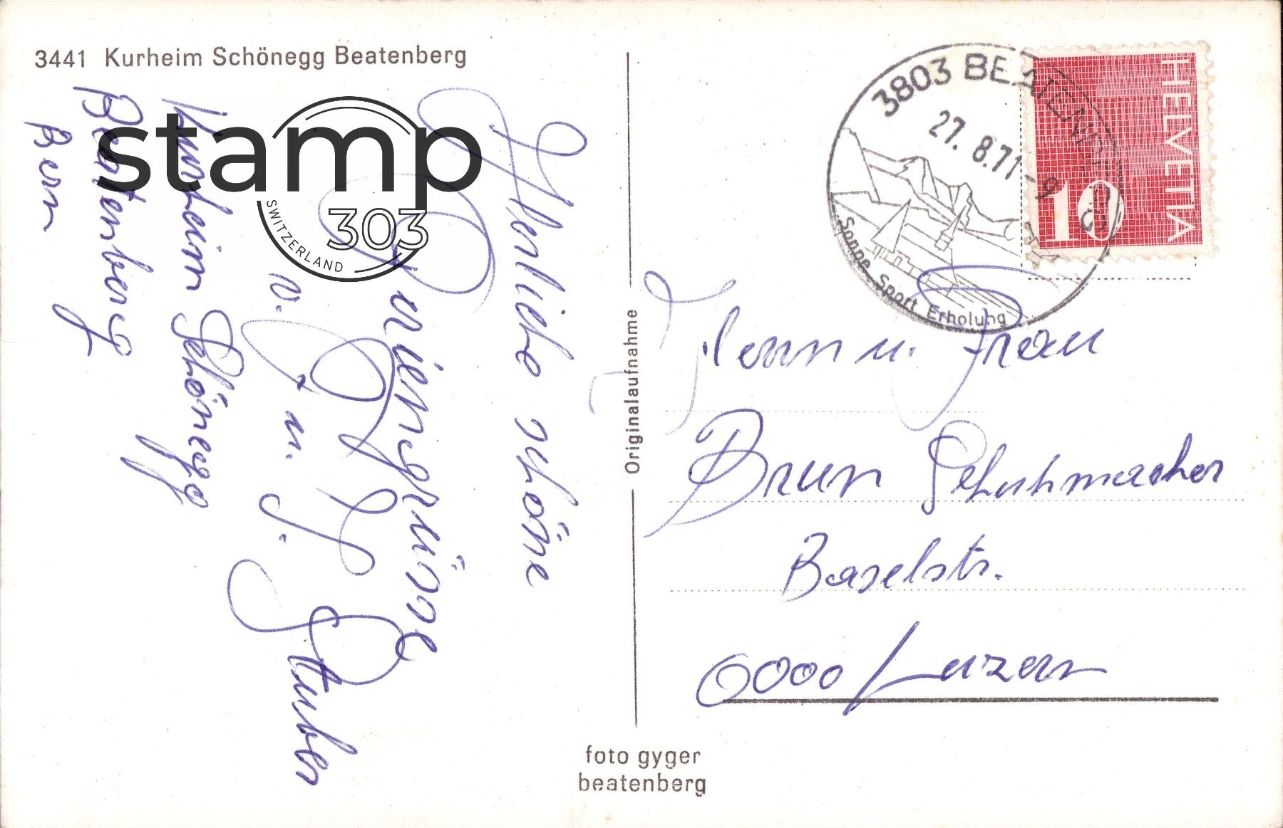 Cartoline postali: 1971 AK Beatenberg Kurheim Schönegg – Usato da Eggersriet venduto da stamp303 1