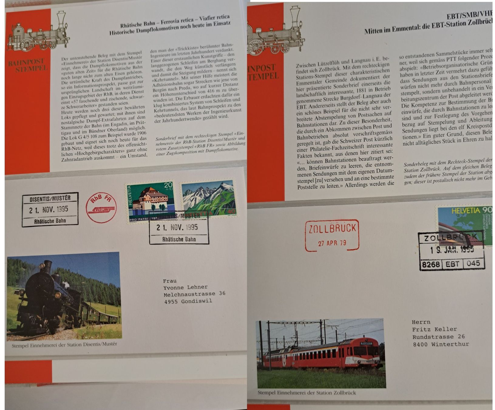Tutti i francobolli: 20 Stk. CH Eisenbahn Spezial-Belege – Usato da Münchwilen AG venduto da Nesar