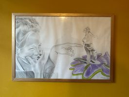 Mexico street-Kunstwerk - Bleistiftzeichnung im Rahmen