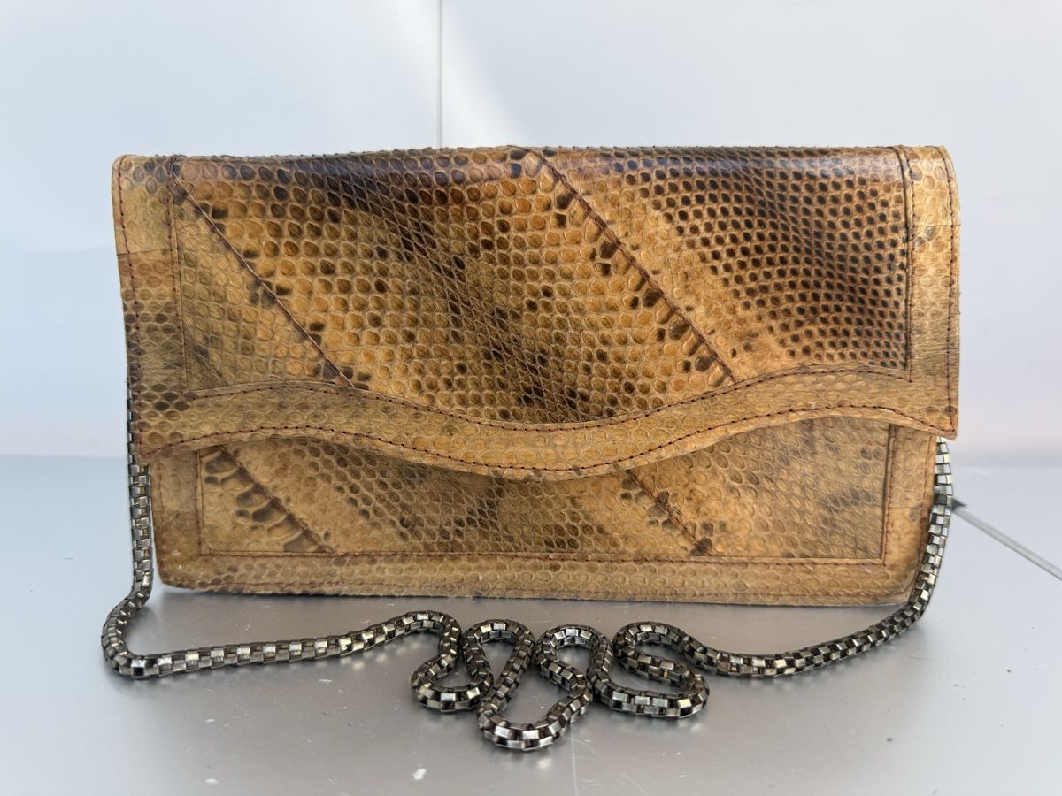 Sacs femmes: Clutch bag python leather vintage chain strap brown – D'occasion à Liebefeld par Khampa