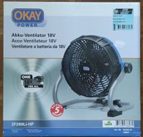 Akku-Ventilator 18V OKAY POWER. (Für heisse Sommertage)