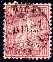 SITZENDE HELVETIA 10 FRANCO WEISSES PAPIER GEST. ZÜRICH-NE30