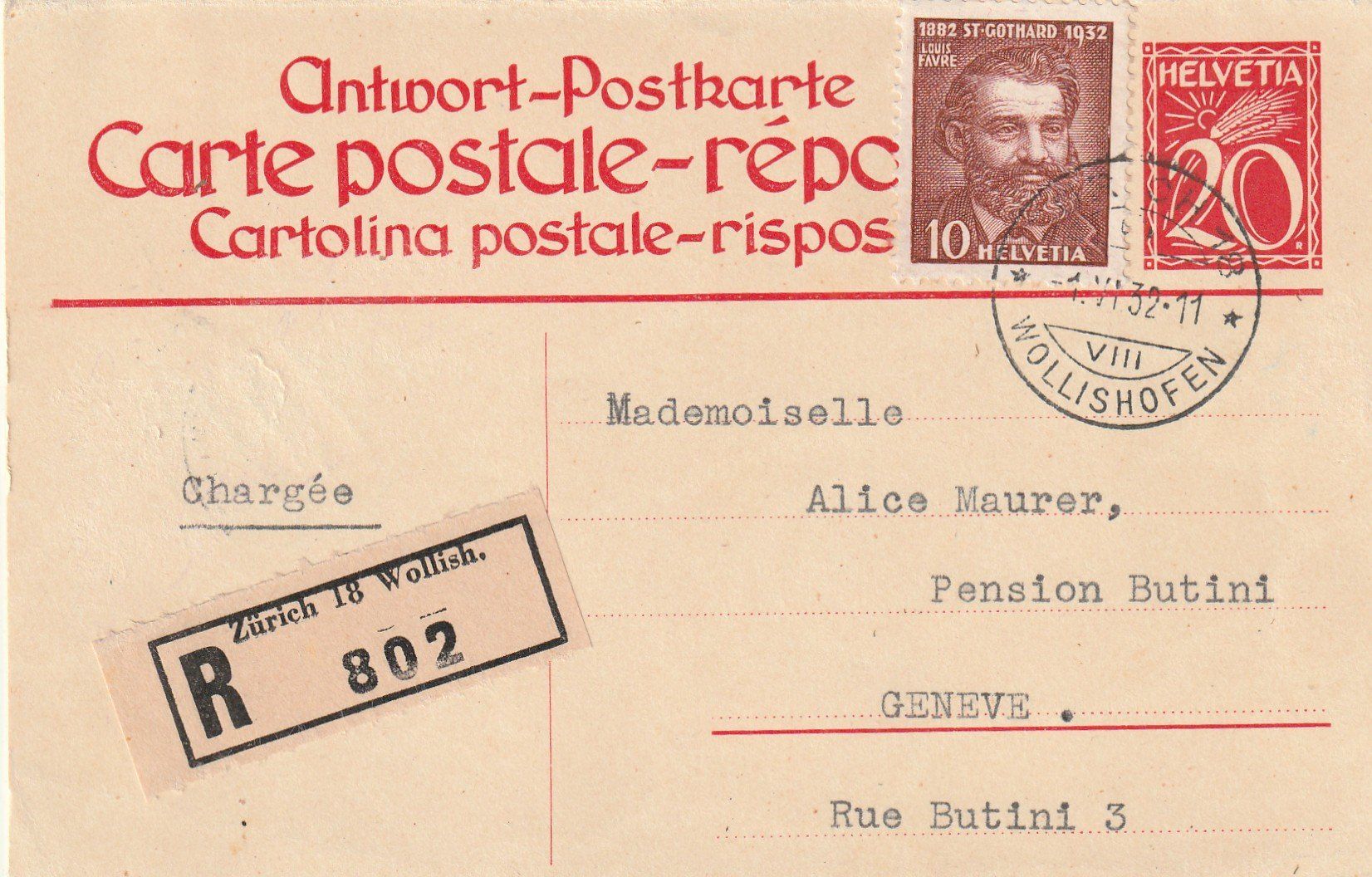 Tous les timbres: 20 Rp. GS-Pk Antwortteil – D'occasion à Rorschacherberg par fratovi2