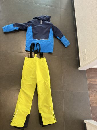 Kinder Skianzug Grösse 164 Jacke Hose blau gelb