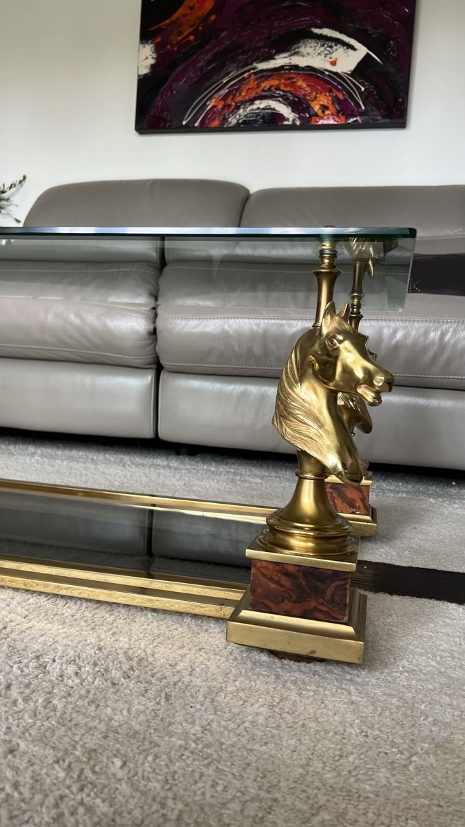 Tische: Table Basse Cheval en Bronze Doré de Maison Charles, 1970s – Gebraucht aus Nyon von stylevintage79 2