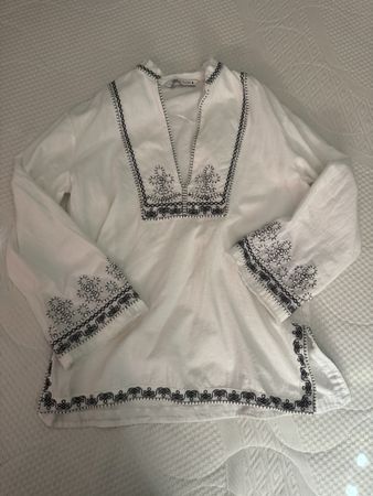 Zara White Embroidered Shirt, Size Small