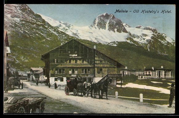 Cartoline postali: Maloia, Old Hostelry's Hotel, Pferdekuts – Usato da Berlin venduto da bartko-reher