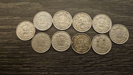 Lot de 10 pièces 1/2 Franc Suisse différentes années