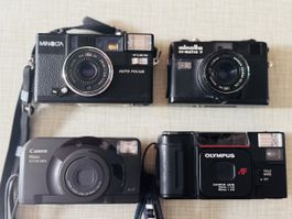 Verschiedene Analogkleinkameras, 2x Minolta, Olympus, Canon